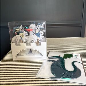 Medieval Knight Cupcake Toppers & Dragon Card/Decoration - Blue, White, Green